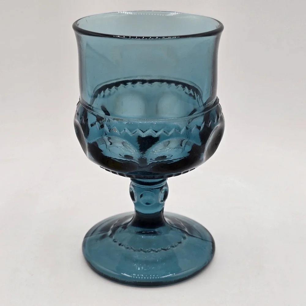 Indiana Kings Crown Thumbprint Teal Wine/Juice Glass Vtg